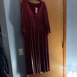 torrid Wine Velvet Midi Dress with Button Front